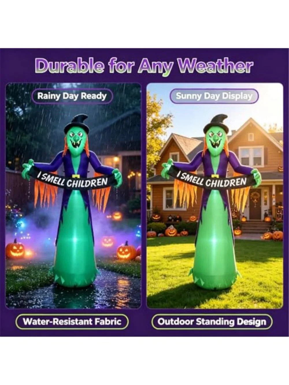 8FT Halloween Inflatable Witch Decorations for Outdoor Yard with LED Lights